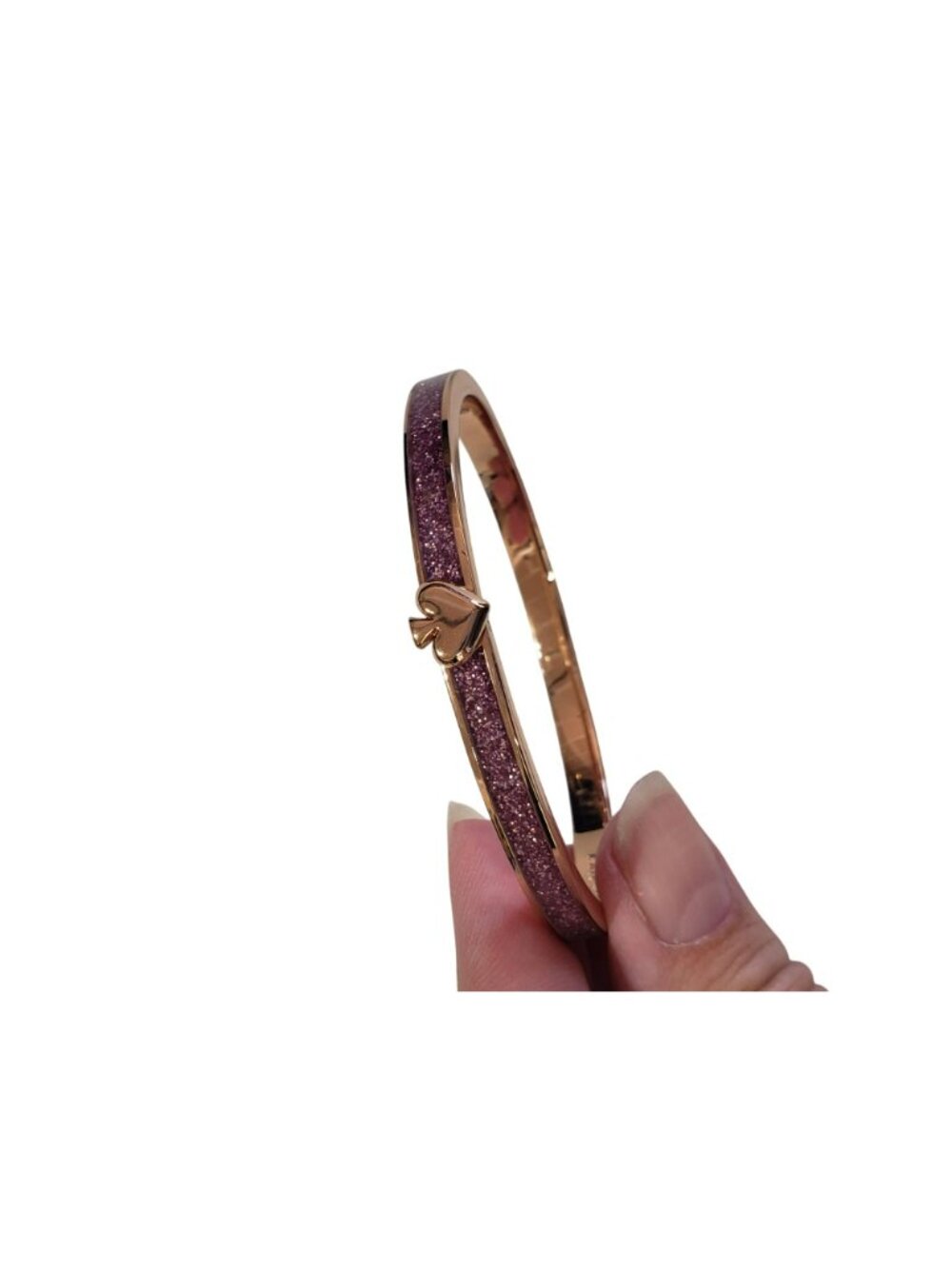 Kate Spade Pink Glitter Gold Tone Hinged Bangle Bracelet - Picture 9 of 10
